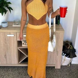 Boho Aesthetic Knitted Maxi Skirt for Effortless Y2K Style and Cozy Vibes