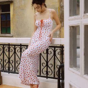 Boho Aesthetic Roses Print Knotted Maxi Dress for Effortless Style and Comfort