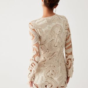 Boho Crochet Paisley Long Sleeve Dress - Vintage-Inspired Aesthetic for Effortless Style