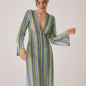 Boho Crochet Vacation Split Long Dress - Perfect for Y2K Aesthetic and Summer Vibes