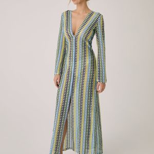 Boho Crochet Vacation Split Long Dress - Perfect for Y2K Aesthetic and Summer Vibes