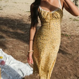 Boho Floral Print Cami Midi Dress for Effortless Y2K Aesthetic Style and Summer Vibes