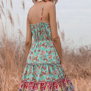 Boho V-Neck Slip Dress with Ethnic Print - Perfect for Y2K Aesthetic and Coquette Style