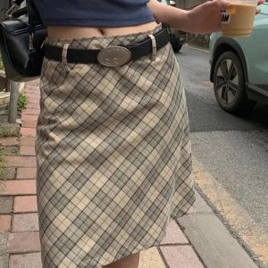 Briel Y2K Plaid Midi Skirt - Vintage 90's Aesthetic for Trendy Outfits