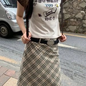 Briel Y2K Plaid Midi Skirt - Vintage 90's Aesthetic for Trendy Outfits