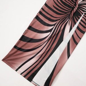 Brown Striped Print Strapless Dress - Y2K Aesthetic Summer Fashion for Trendy Outfits