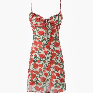 Bulgaria Roses Floral Backless Mini Dress - Y2K Aesthetic Cute Summer Outfit