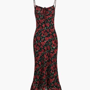 Bulgarian Roses Floral Cami Dress - Y2K Aesthetic Maxi for Coquette Style Lovers