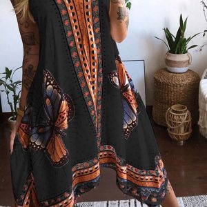 Butterfly Print Y2K Aesthetic Irregular Hem Halter Dress for Trendy Summer Vibes