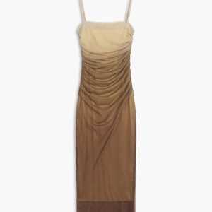 Cappuccino Ombre Mesh Long Dress with Zipper - Y2K Aesthetic Fashion Statement