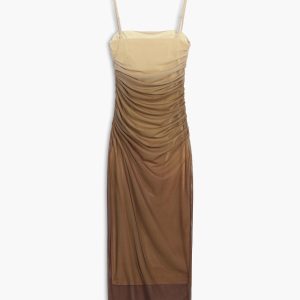 Cappuccino Ombre Mesh Long Dress with Zipper - Y2K Aesthetic Fashion Statement