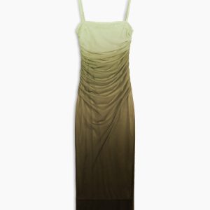 Cappuccino Ombre Mesh Long Dress with Zipper - Y2K Aesthetic Fashion Statement