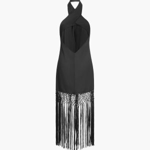 Capri Fringed Open Back Halter Midi Dress - Y2K Aesthetic Summer Fashion Statement