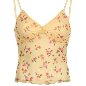 Cara Y2K Floral Print Mesh Tank Top - Cute Coquette Aesthetic for Trendy Outfits