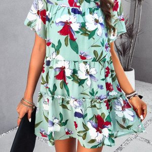 Casual Holiday Printed Short-Sleeved Dress in Y2K Aesthetic for Effortless Style