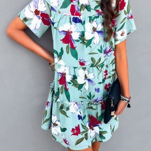 Casual Holiday Printed Short-Sleeved Dress in Y2K Aesthetic for Effortless Style