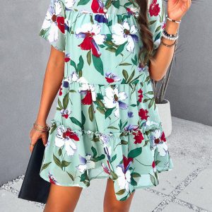 Casual Holiday Printed Short-Sleeved Dress in Y2K Aesthetic for Effortless Style