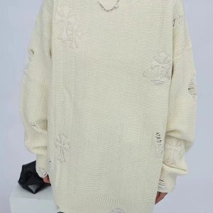 Casual Oversized Y2K Sweater with Embroidery - Trendy Knitted Pullover for Hip-Hop Style