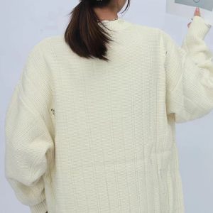 Casual Oversized Y2K Sweater with Embroidery - Trendy Knitted Pullover for Hip-Hop Style