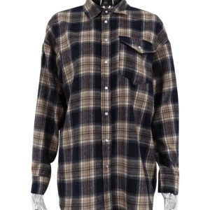 Casual Y2K Plaid Blouse for Women - Retro Loose Long Sleeve Cardigan for Fall & Winter Fashion