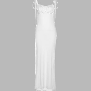 Charlize Backless Empire Maxi Dress - Y2K Aesthetic Evening Gown for Effortless Elegance