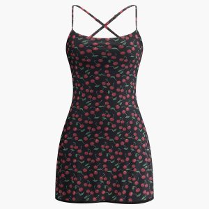 Cherry Print Cami Dress - Y2K Aesthetic Cute Summer Outfit for Coquette Style