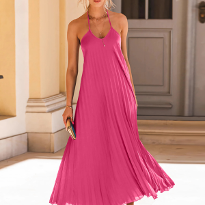 Chic A-hem Pleated Long Dress for Beach Vacations - Y2K Aesthetic Summer Style