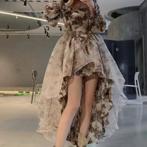 Chic Autumn Floral Fairy Dresses for Women 2024 - Elegant Korean Princess Style Party Wear