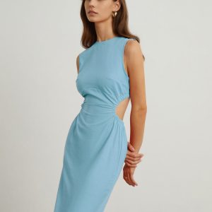 Chic Back Cutout Linen Midi Dress for Effortless Y2K Style and Coquette Aesthetic