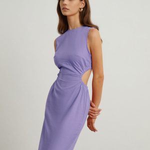 Chic Back Cutout Linen Midi Dress for Effortless Y2K Style and Coquette Aesthetic