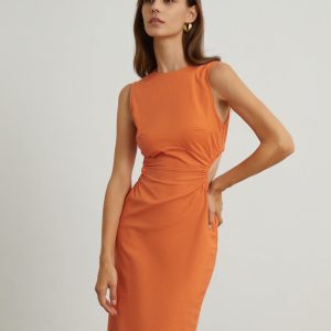 Chic Back Cutout Linen Midi Dress for Effortless Y2K Style and Coquette Aesthetic