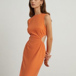 Chic Back Cutout Linen Midi Dress for Effortless Y2K Style and Coquette Aesthetic