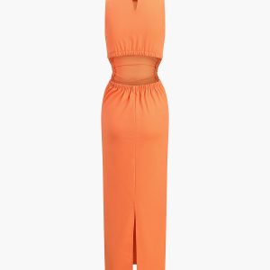 Chic Back Cutout Linen Midi Dress for Effortless Y2K Style and Coquette Aesthetic