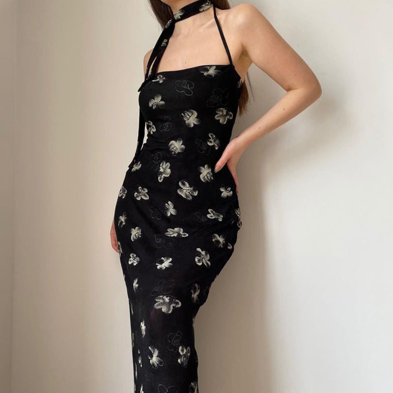 Chic Back Slit Velvet Halter Maxi Dress for Y2K Aesthetic and Coquette Style