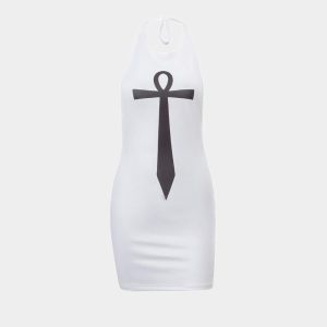 Chic Backless Bodycon Dress with Sexy Cross Tie Design for Y2K and Coquette Aesthetic