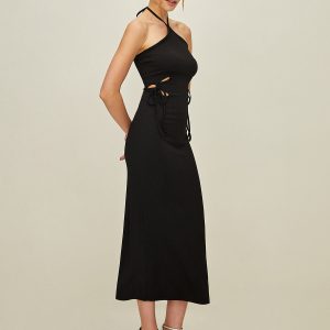 Chic Backless Halter Knotted Dress for Y2K Fashion Lovers - Perfect for Aesthetic Outfits