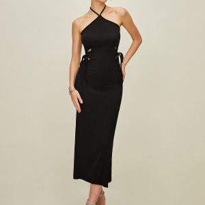 Chic Backless Halter Knotted Dress for Y2K Fashion Lovers - Perfect for Aesthetic Outfits