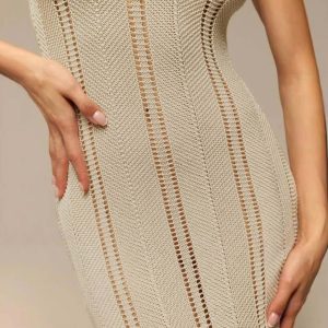 Chic Backless Hollow Out Knit Tank Dress for Y2K Aesthetic and Coquette Style