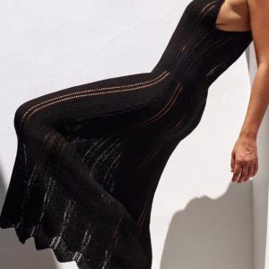 Chic Backless Hollow Out Knit Tank Dress for Y2K Aesthetic and Coquette Style