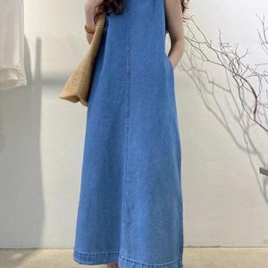 Chic Backless Loose Denim Dress for Effortless Y2K Style and Aesthetic Outfits