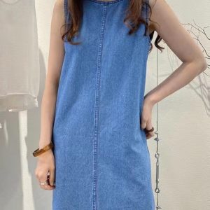 Chic Backless Loose Denim Dress for Effortless Y2K Style and Aesthetic Outfits