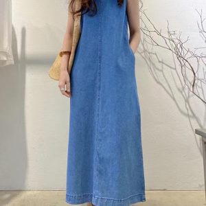 Chic Backless Loose Denim Dress for Effortless Y2K Style and Aesthetic Outfits