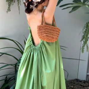 Chic Backless Pleated Sling Dress for Y2K Aesthetic and Coquette Style Lovers