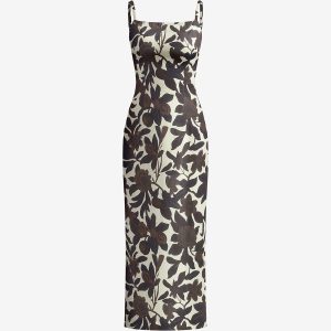 Chic Backless Print Split Zipper Dress for Y2K Aesthetic and Coquette Style Lovers