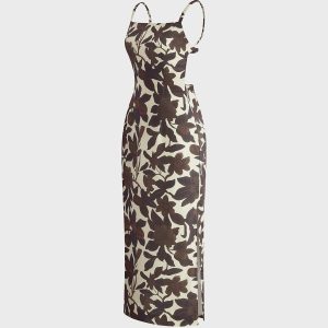 Chic Backless Print Split Zipper Dress for Y2K Aesthetic and Coquette Style Lovers