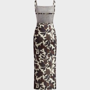 Chic Backless Print Split Zipper Dress for Y2K Aesthetic and Coquette Style Lovers