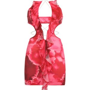 Chic Backless Ruffled Suspender Dress for Holiday Parties - Y2K Fashion Essential