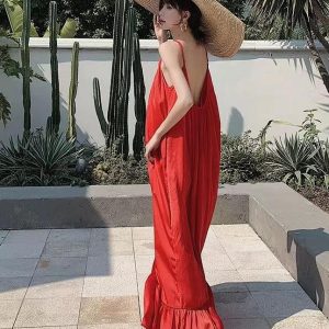 Chic Backless Seaside Dress for Y2K Fashion Lovers - Perfect for Summer Getaways