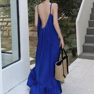 Chic Backless Seaside Dress for Y2K Fashion Lovers - Perfect for Summer Getaways