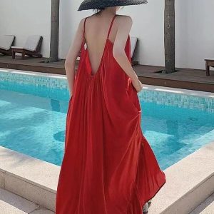 Chic Backless Seaside Dress for Y2K Fashion Lovers - Perfect for Summer Getaways